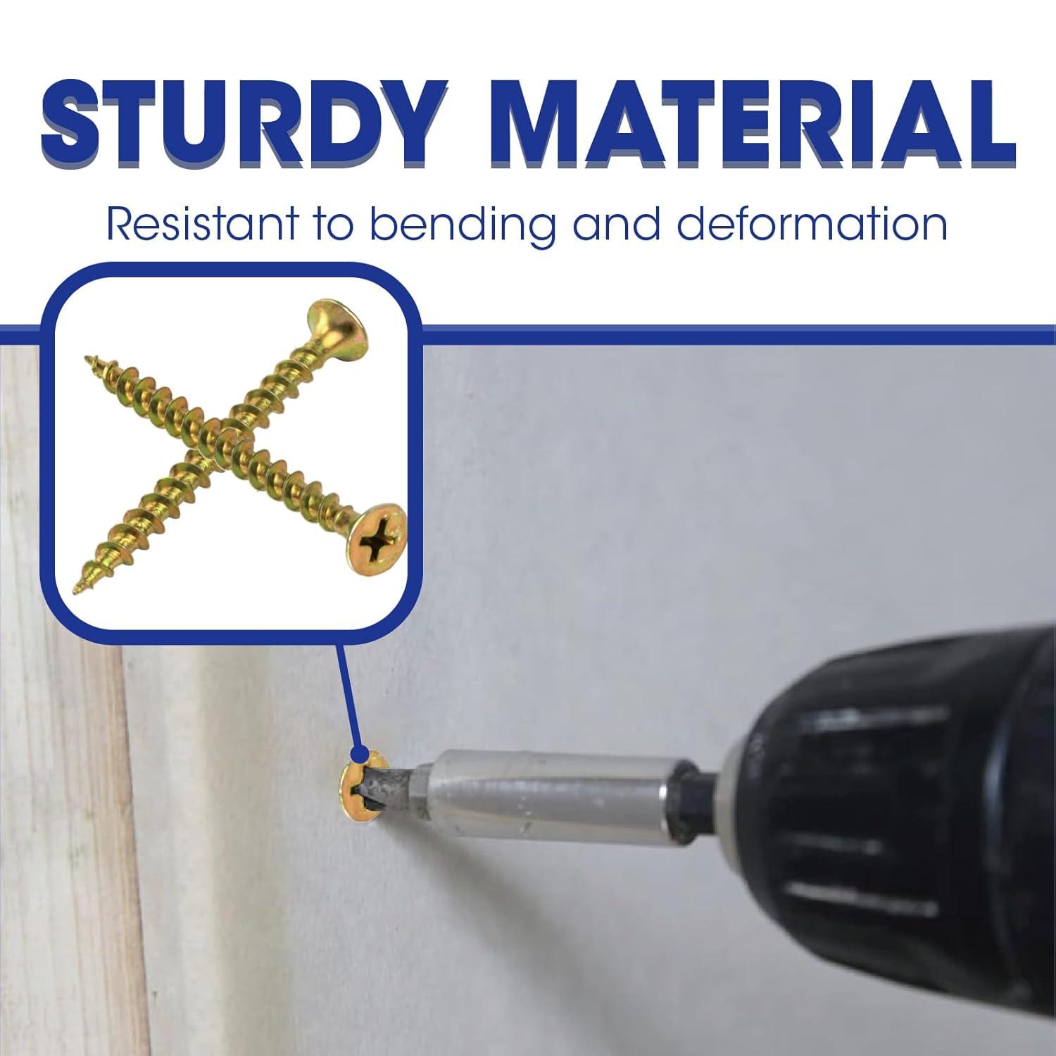 T.K.Excellent Wood Interior Construction Screw Coarse Thread Phillips Drive Bugle Head Yellow Zinc Drywall Screw Assortment Kit,465 Pieces