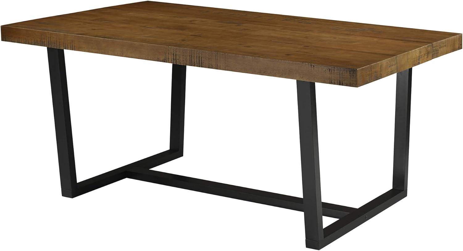 Rustic Oak 72" Solid Wood Dining Table with Black Base