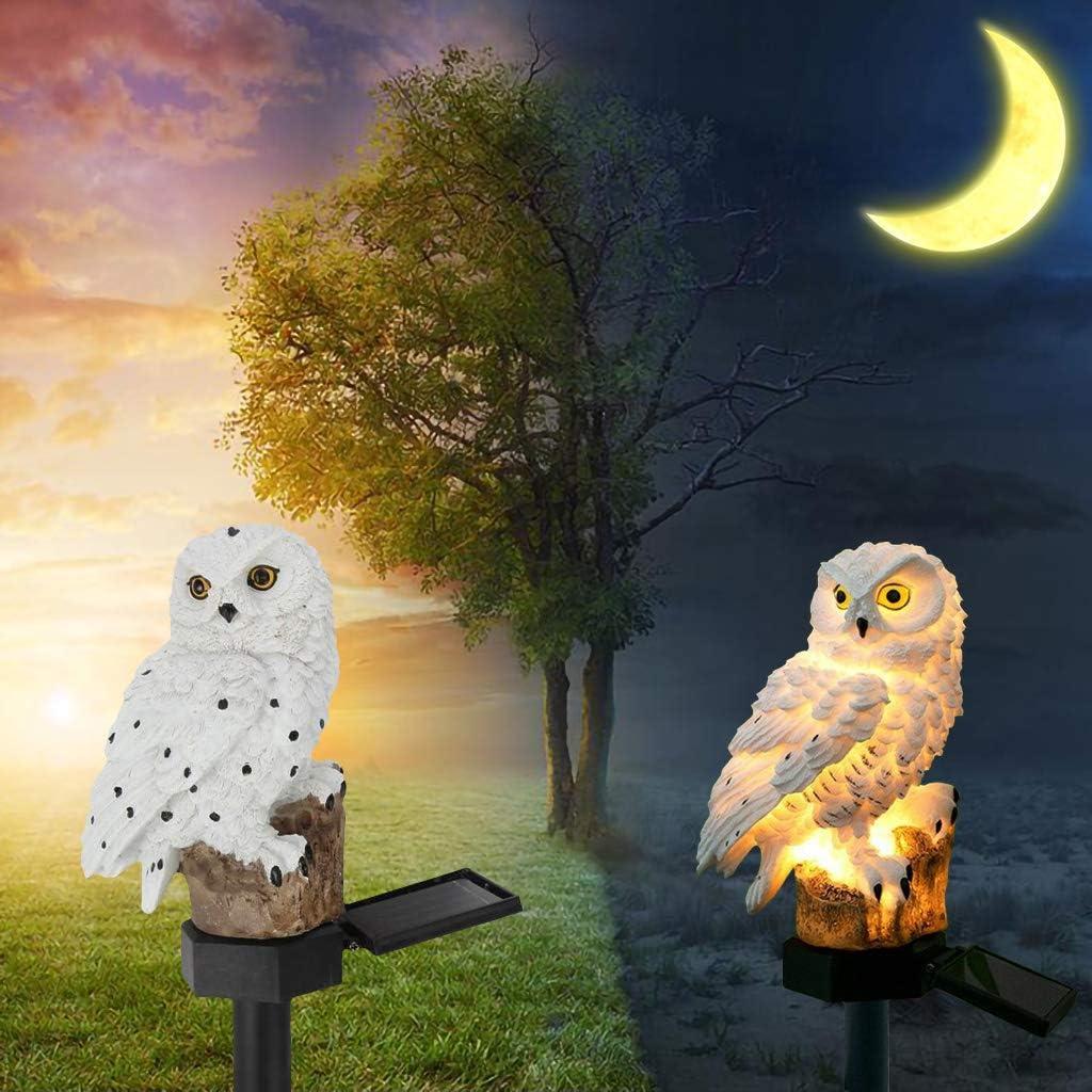 White Resin Owl Solar LED Garden Pathway Light