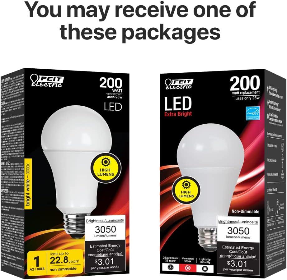 Feit Electric A21 E26 (Medium) LED Bulb Bright White 200 Watt Equivalence 1 pk