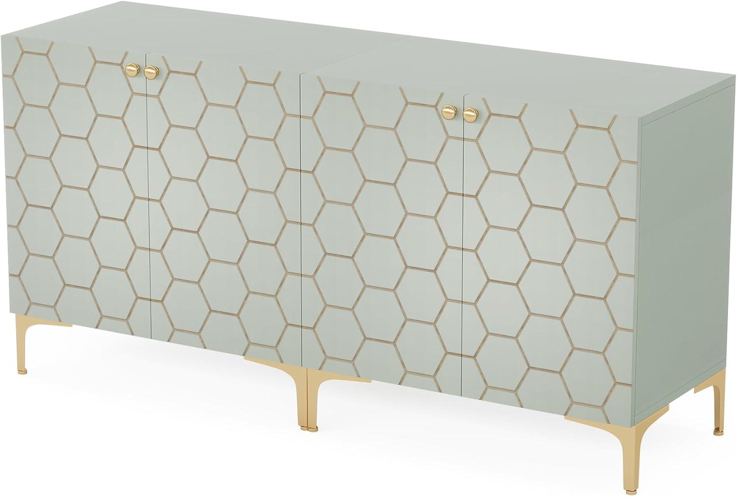 Tribesigns Sideboard Buffet Cabinet Set of 2, Modern Buffets Storage Cabinets with Adjustable Shelves, Wooden Credenza Accent Cabinet for Kitchen, Living Room, Entryway (Light Green)