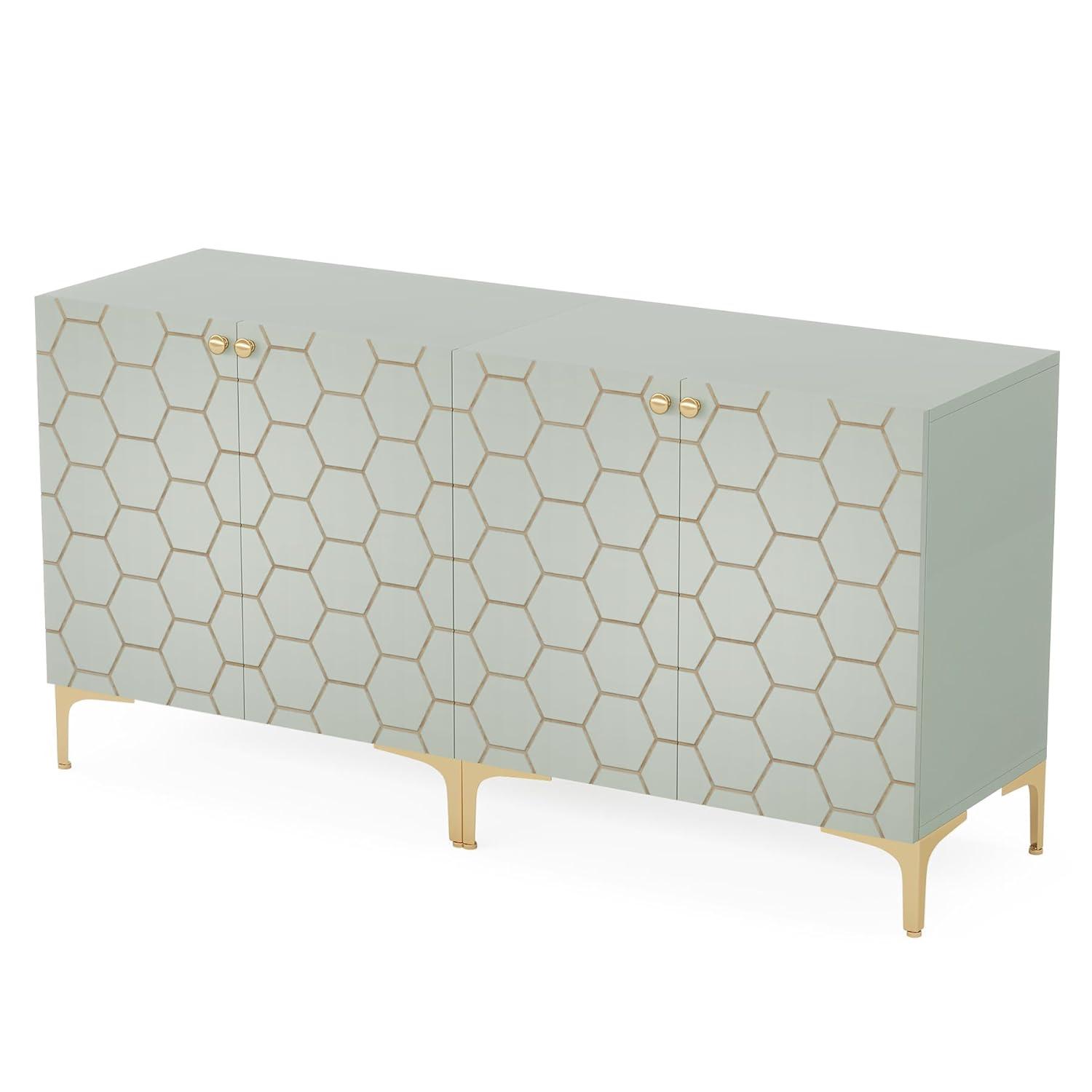 Tribesigns Sideboard Buffet Cabinet Set of 2, Modern Buffets Storage Cabinets with Adjustable Shelves, Wooden Credenza Accent Cabinet for Kitchen, Living Room, Entryway (Light Green)