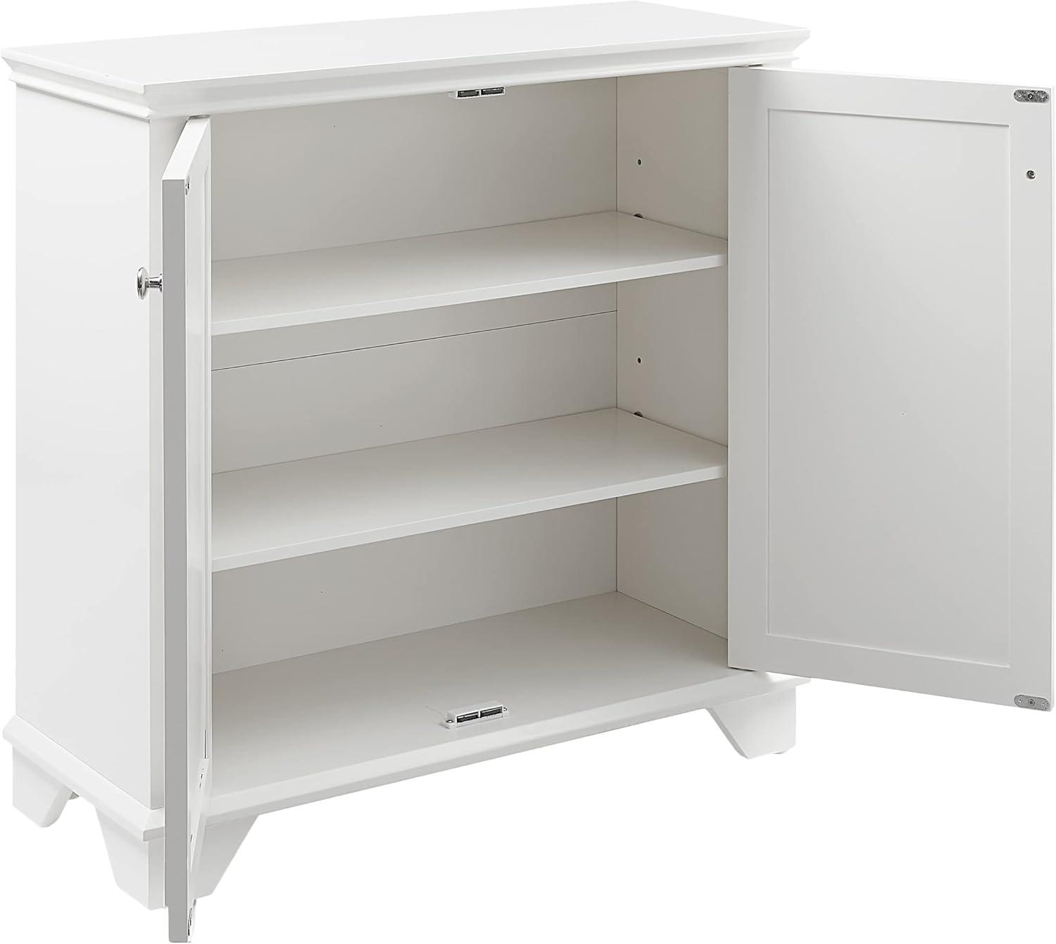 White Faux-Louvered Living Room Cabinet with Adjustable Shelving