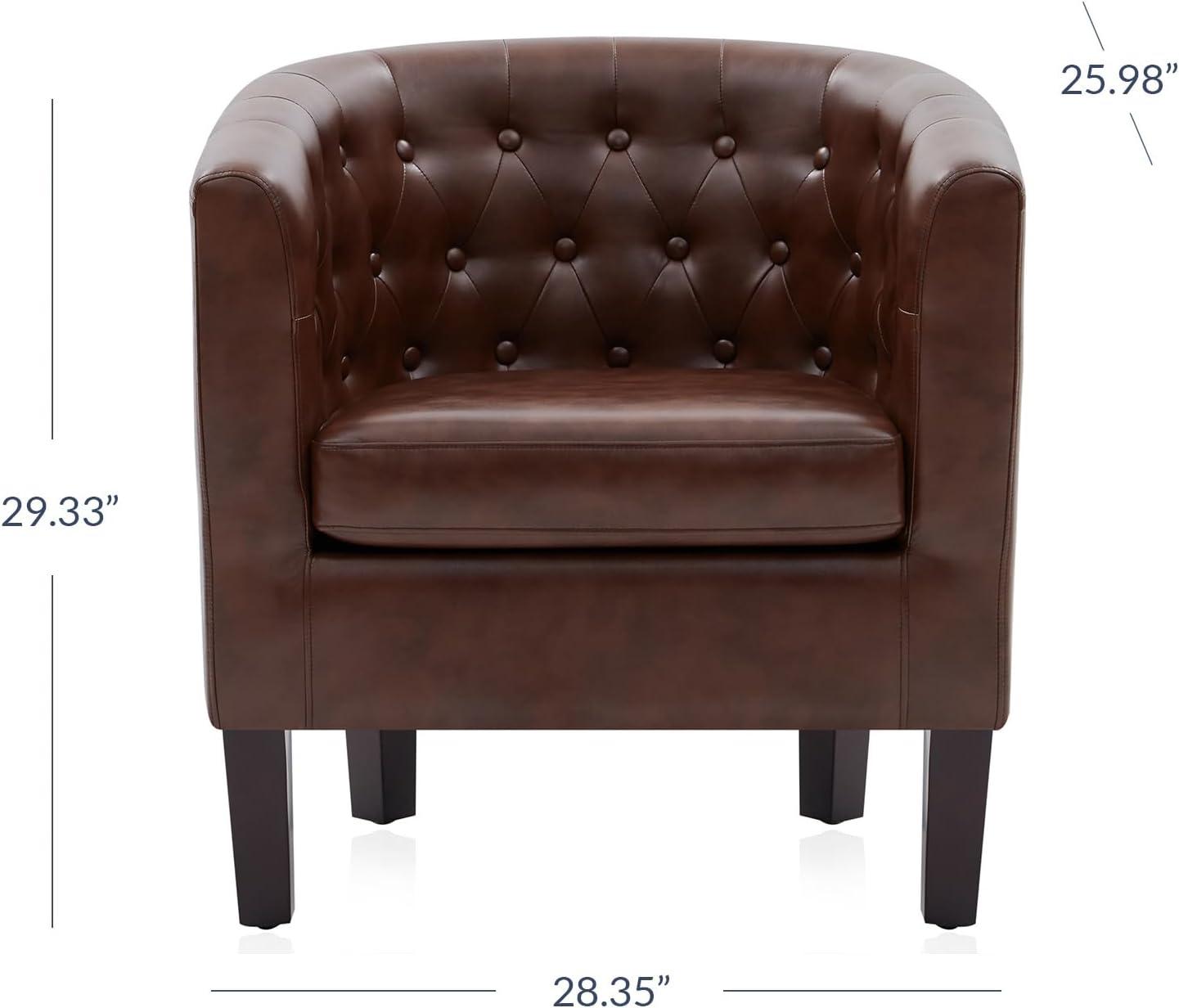 Berlinda Caramel Faux Leather Tufted Barrel Accent Chair