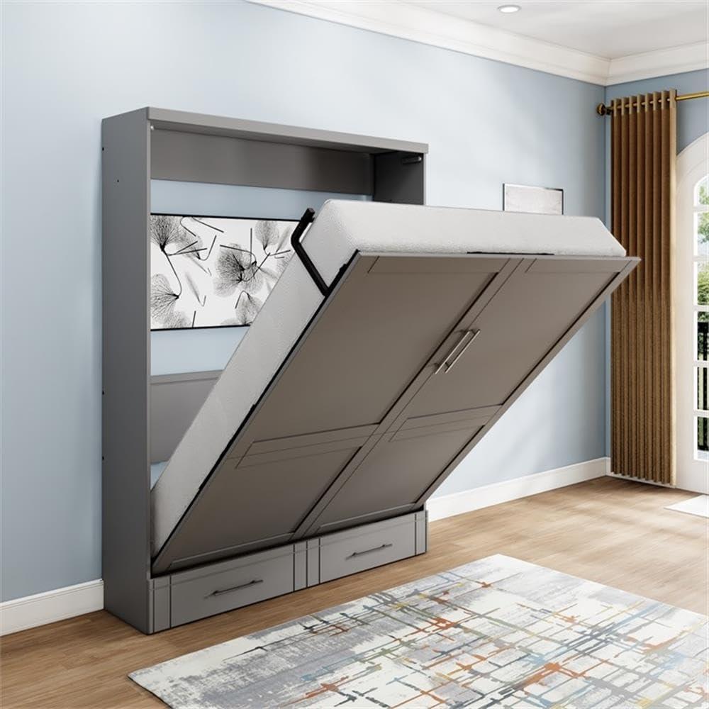 RoomAndLoft Modern Solid Wood Queen Murphy Wall Bed Gray