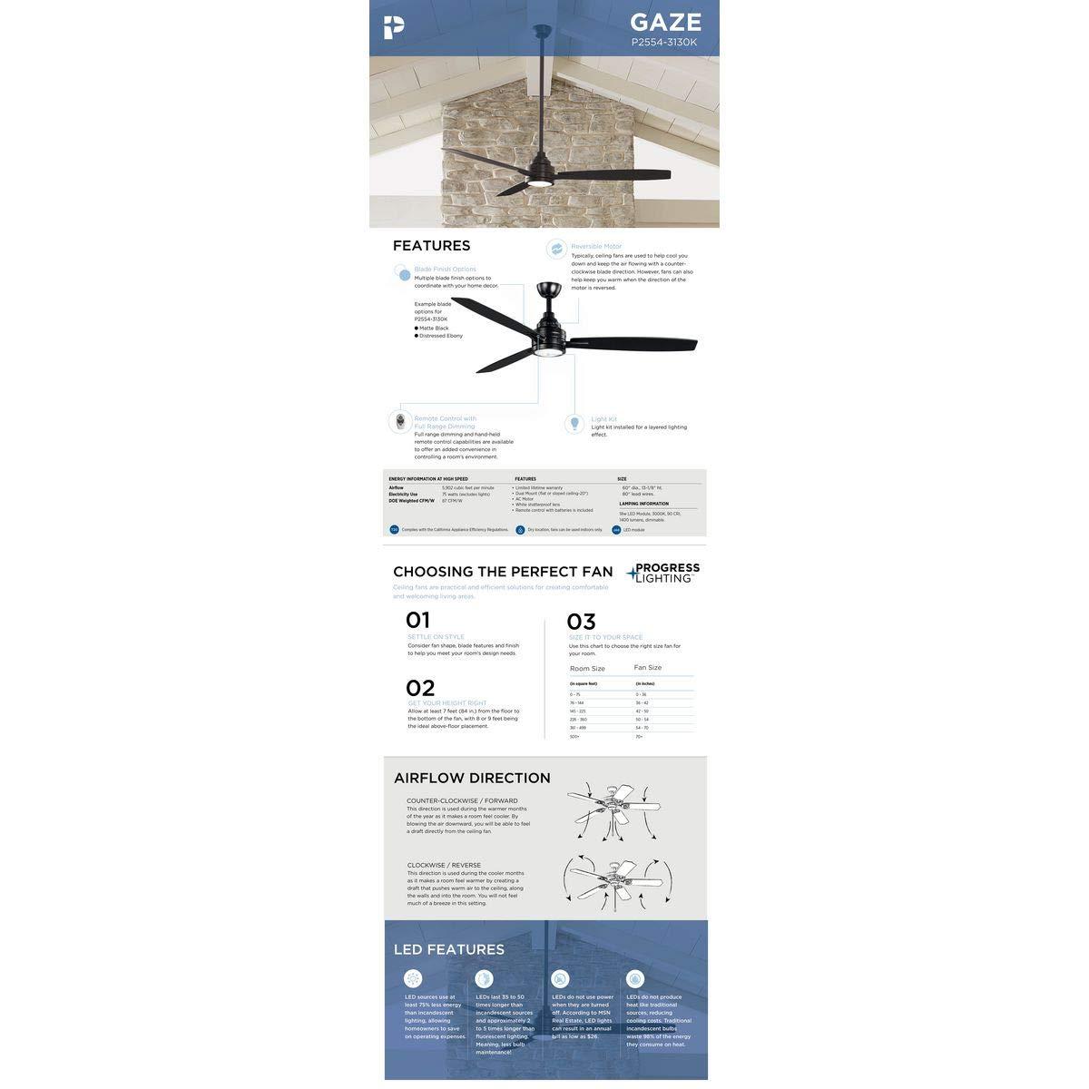 Gaze Collection 60" LED Three-Blade Ceiling Fan