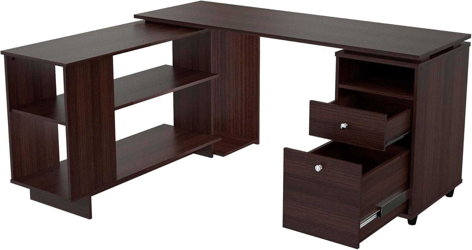 Inval L-Shaped Reversible Computer Desk, Espresso