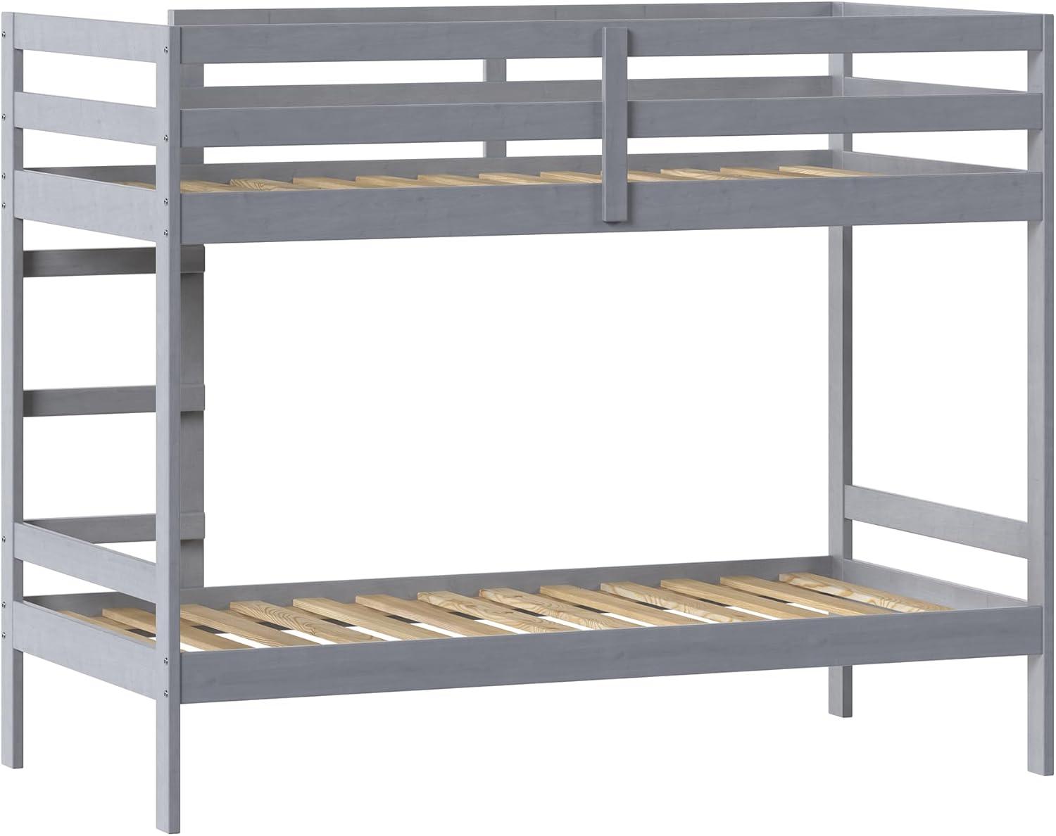 Grey Twin Over Twin Pine Wood Bunk Bed with Slats