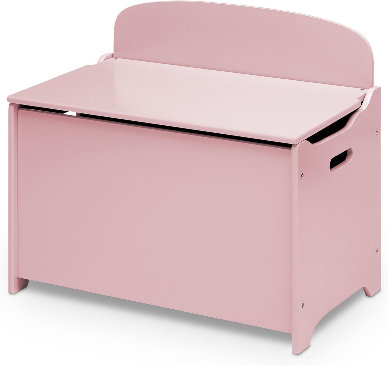 Dusty Rose Pink Wooden Toy Storage Box with Handles