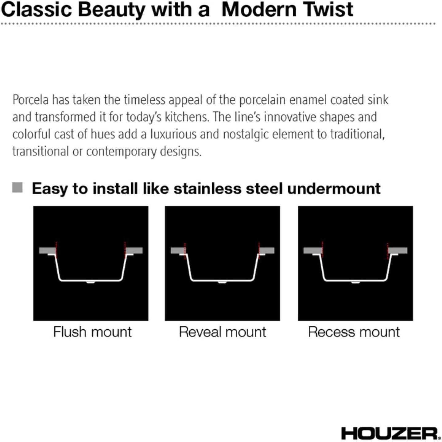 Houzer Porcela 23 in White Porcelain Enamel Steel Undermount Single Bowl Kitchen Sink - PCS-2500 WH