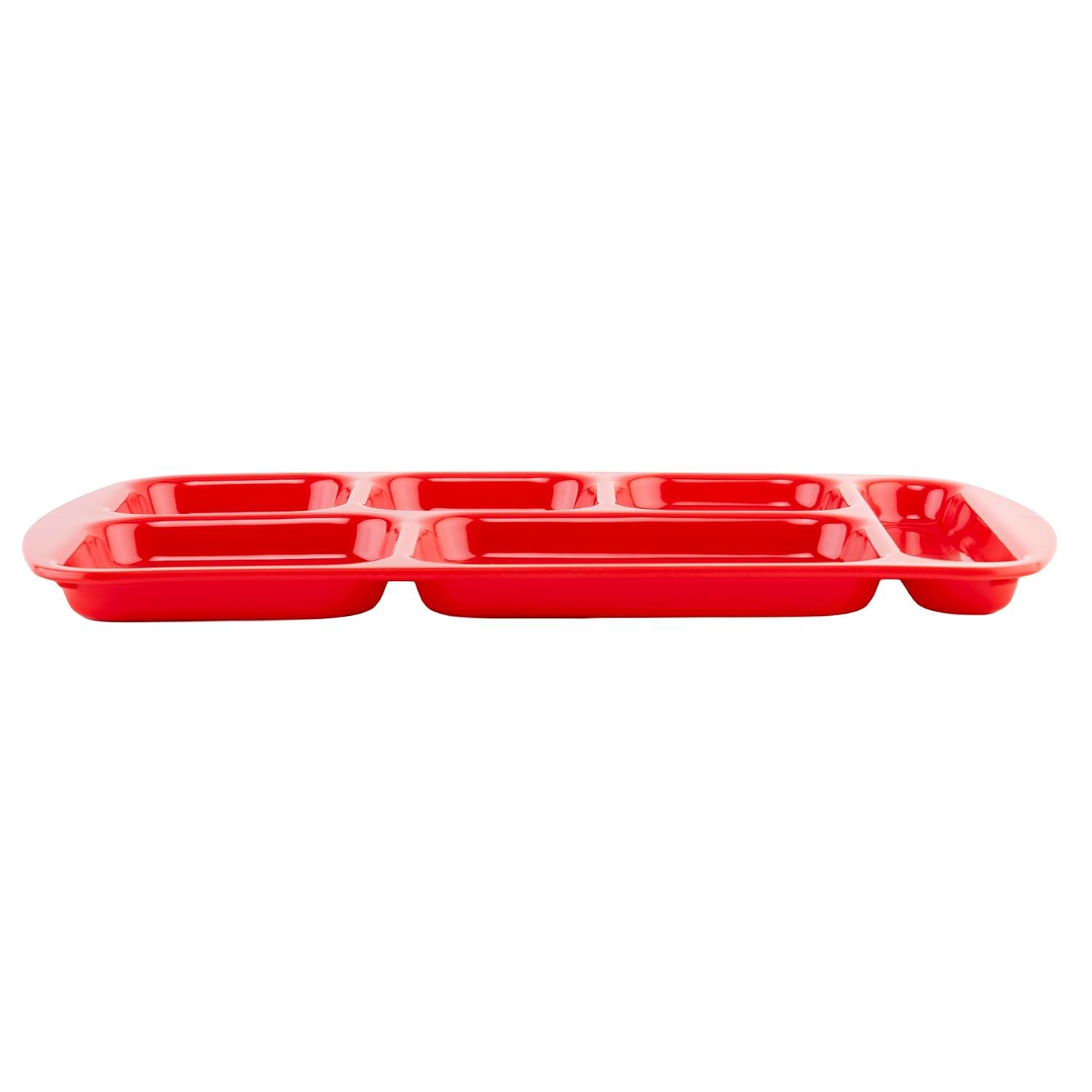 G.E.T. 6 Compartment School Cafeteria Tray, Right Handed, 10" x 15", Red (4 Pack)