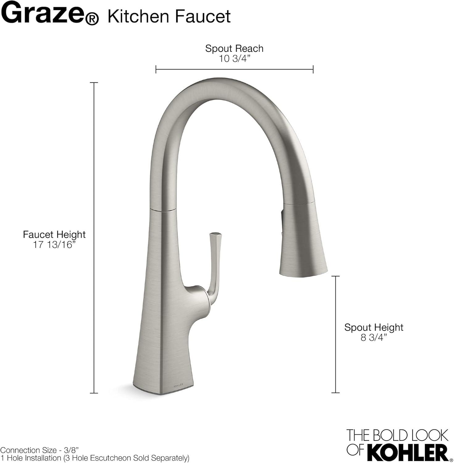 Graze Pull-Down Single Handle Kitchen Faucet With Three-Function Sprayhead With Accessories