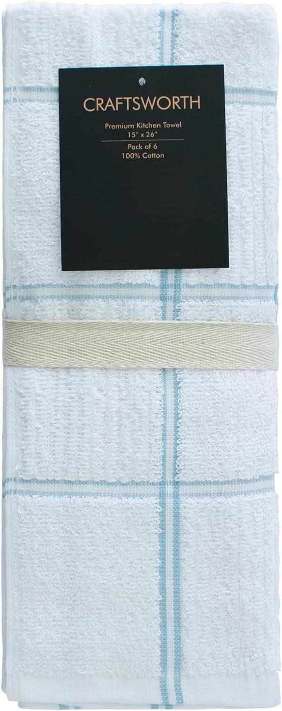 Craftsworth 100% Cotton Kitchen Towel, 15x26-Pack of 6, Stripe Aqua Solid