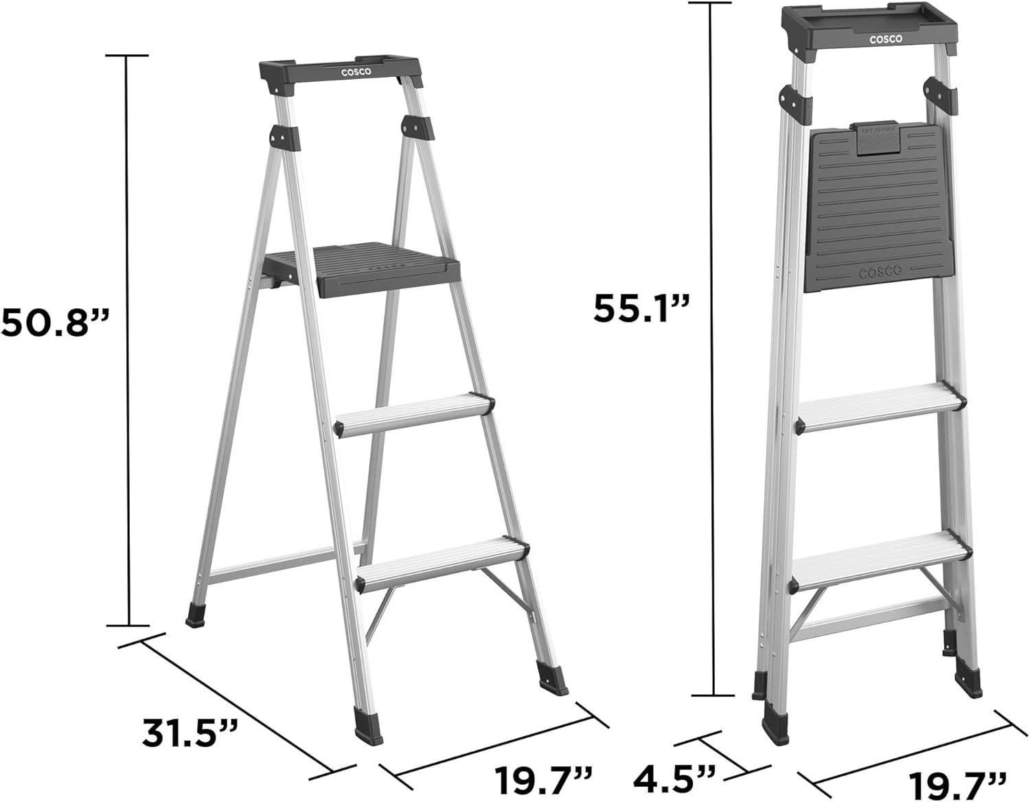 Cosco 3-Step Lightweight Aluminum Folding Step Ladder with Non-Marring Leg Tips, Slip-Resistant Platform, ANSI Rated 225 lbs, Home Furniture and Furnishings