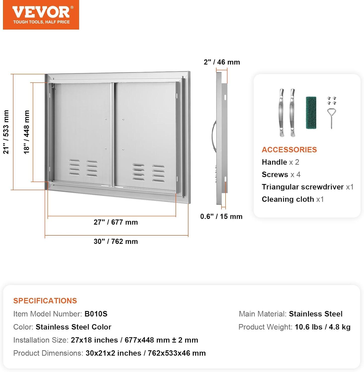 BBQ Access Door, 30W x 21H Inch Double Outdoor Kitchen Door