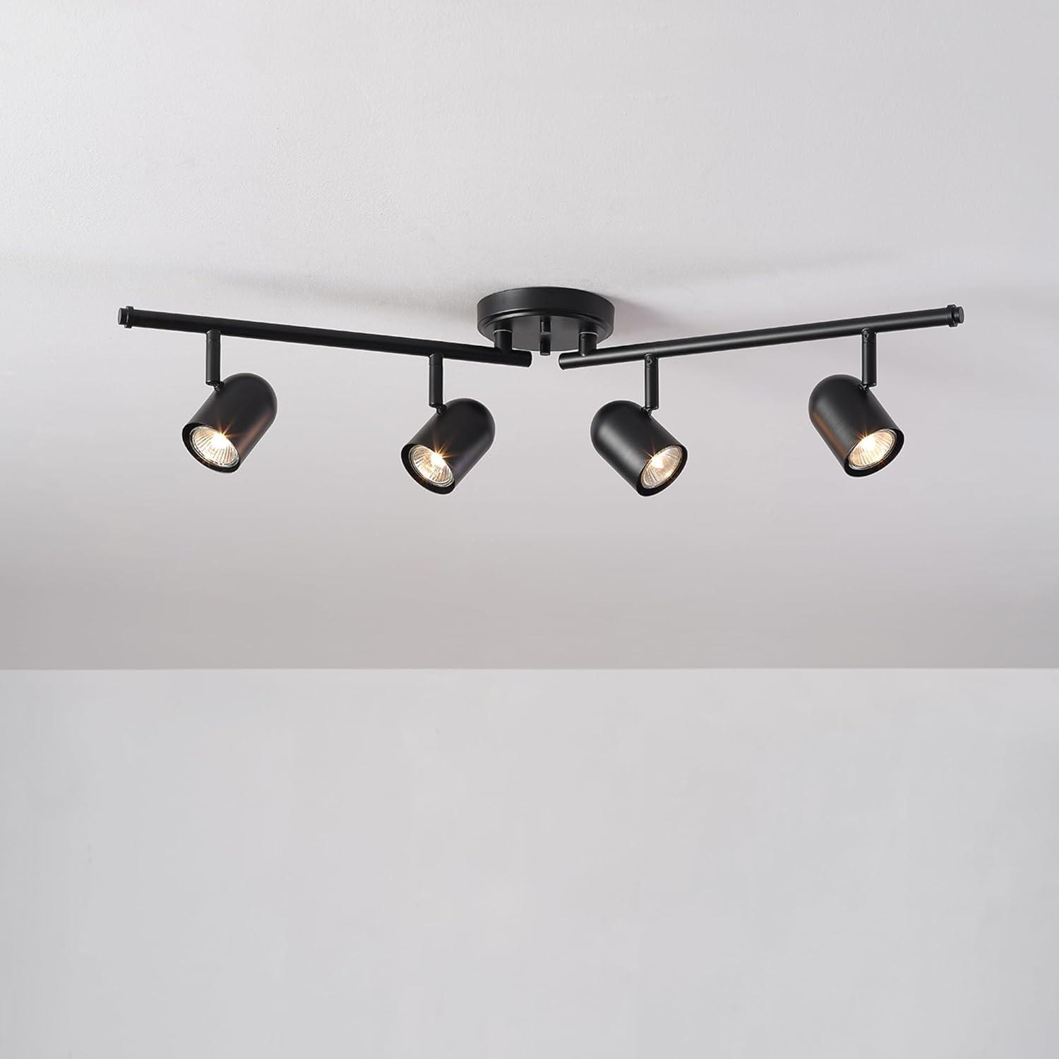 Matte Black Foldable 4-Light Track Lighting with Glass Shades