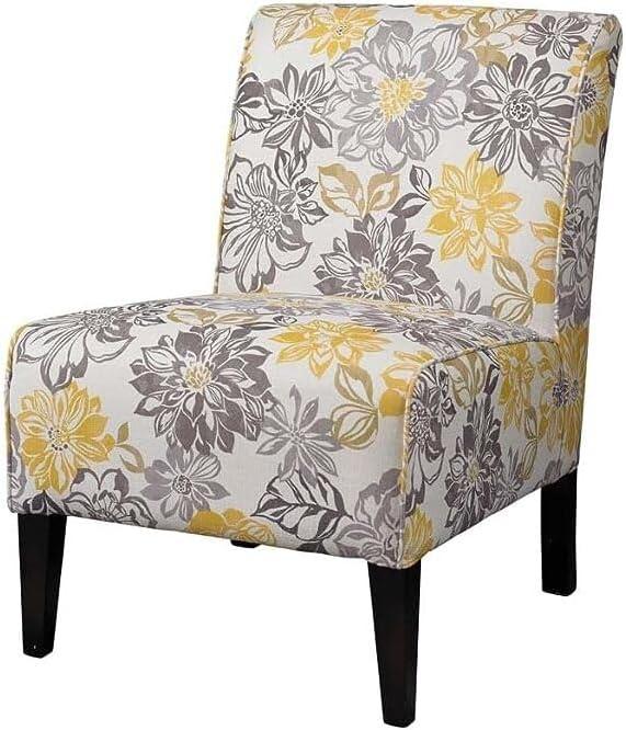 Elegant Gray Floral Slipper Chair with Manufactured Wood Frame