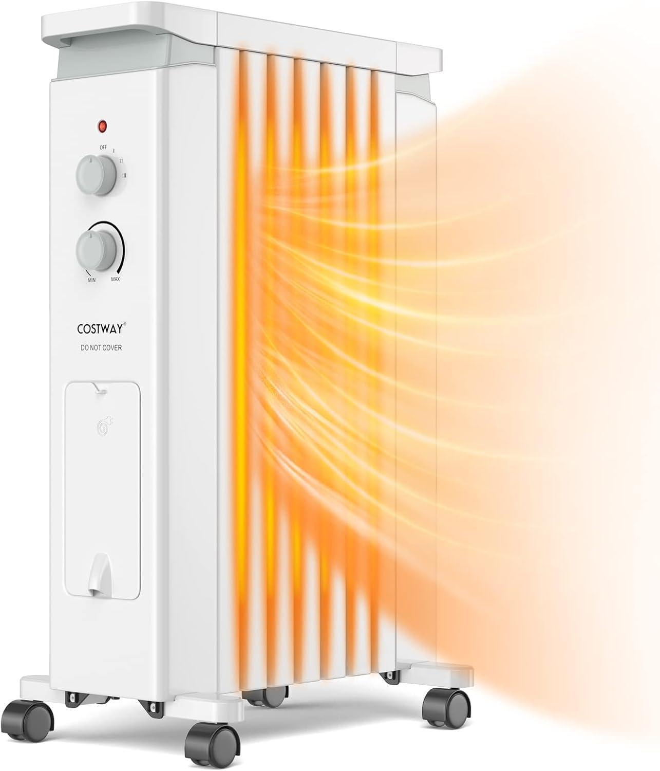 Costway 1500W Oil Filled Radiator Heater Electric Space Heater w/ Humidifier White\Black