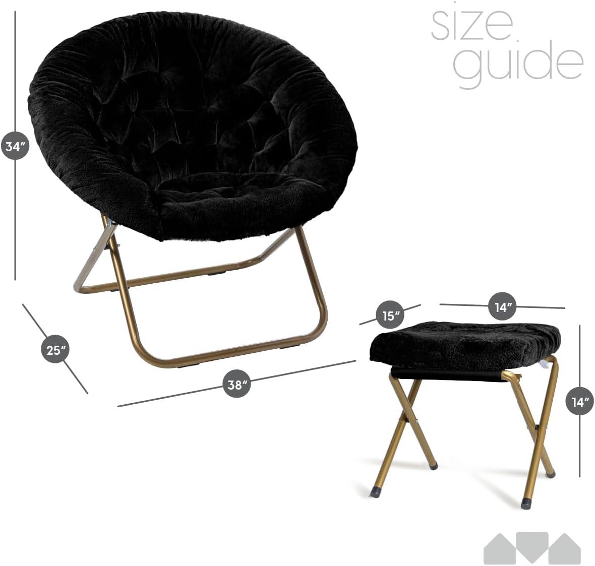 Milliard Cozy Faux Fur Saucer Chair X-Large with Footrest, Black