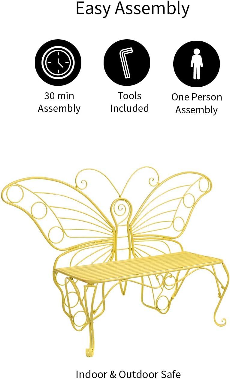 Ethereal Yellow Metal Butterfly-Inspired Garden Bench