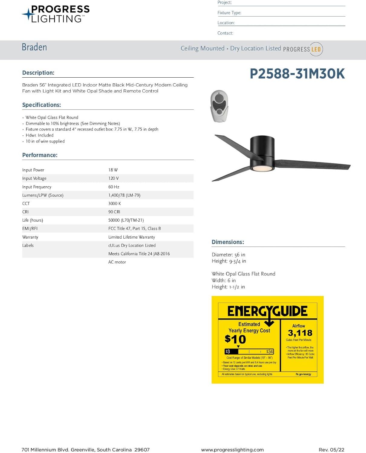 Braden 56" Integrated LED Indoor Satin White Mid-Century Modern Ceiling Fan with Light Kit and White Opal Shade and Remote Control