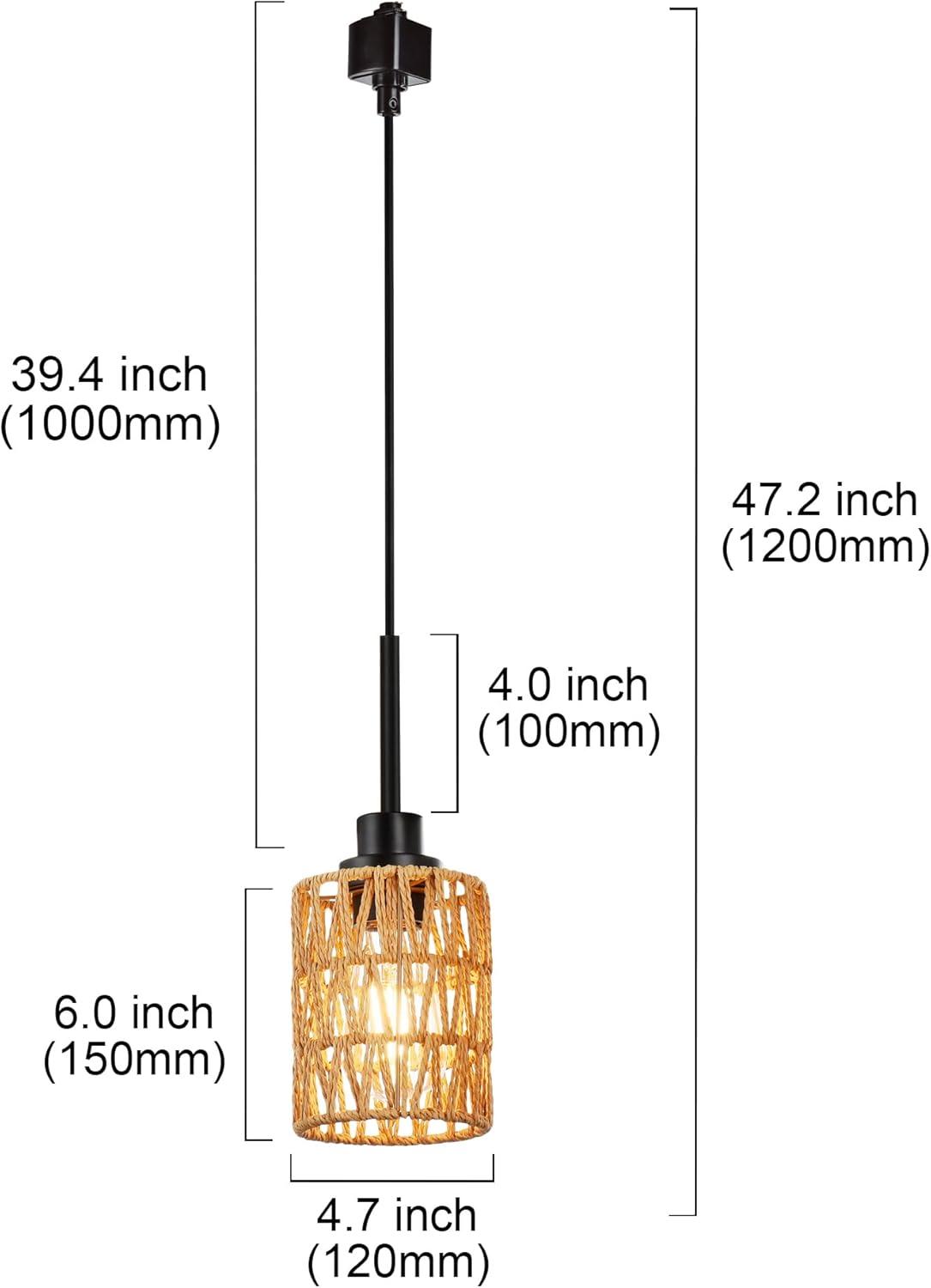 3-Pack H Type Track Lighting Pendants, Ceiling Track Hanging Light Fixture with Hand-Woven Rattan Shade, H-Type Tracking Boho Pendant Lighting Fixtures for Kitchen Island Dining Room, E26 Base