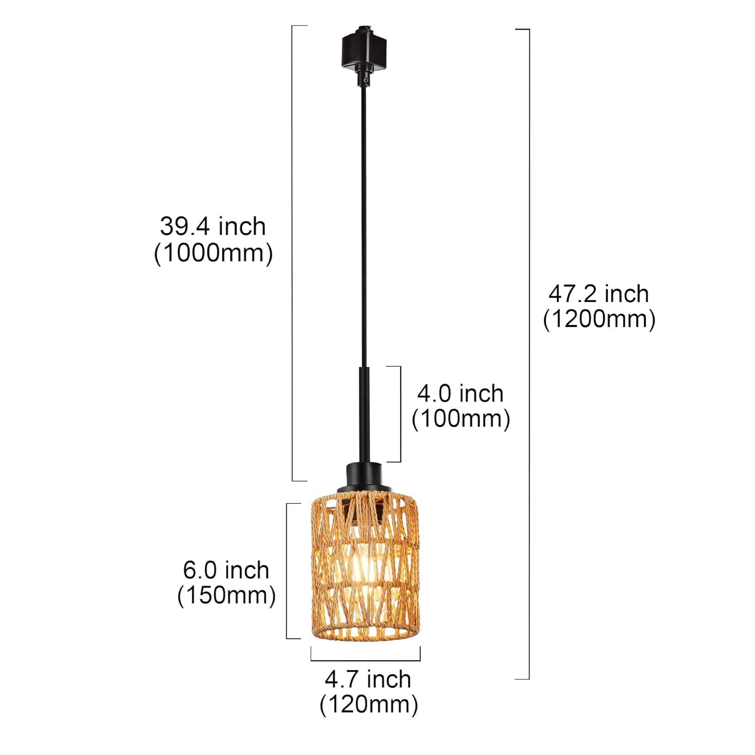 3-Pack H Type Track Lighting Pendants, Ceiling Track Hanging Light Fixture with Hand-Woven Rattan Shade, H-Type Tracking Boho Pendant Lighting Fixtures for Kitchen Island Dining Room, E26 Base