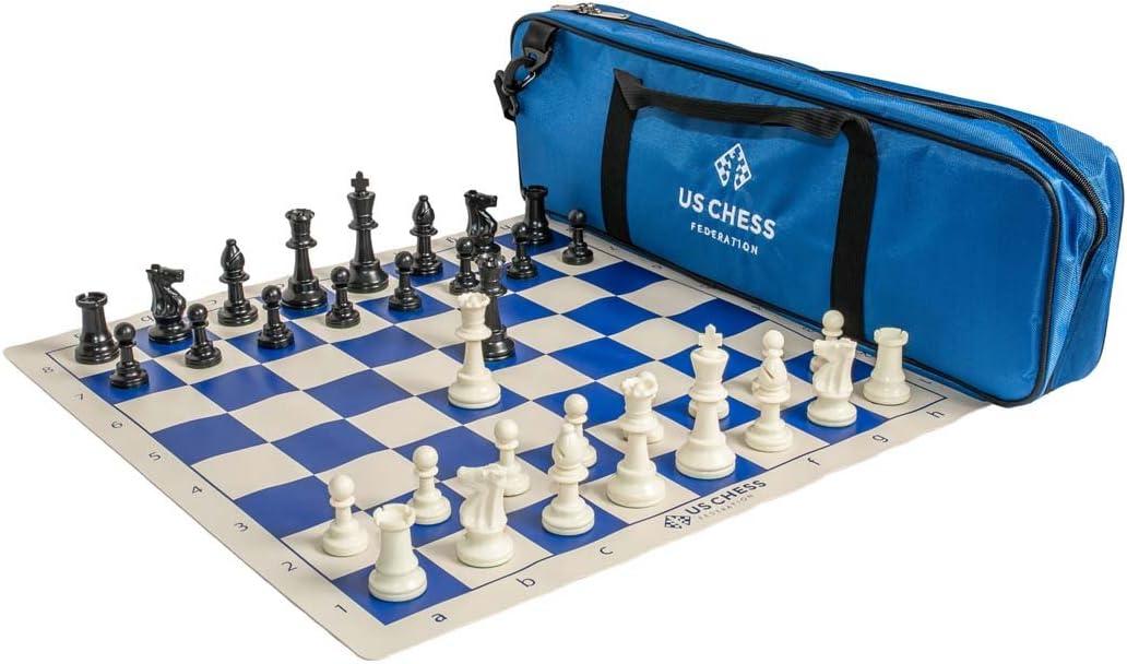 U.S. Chess Supreme Triple Weighted Chess Set Combo (Blue)