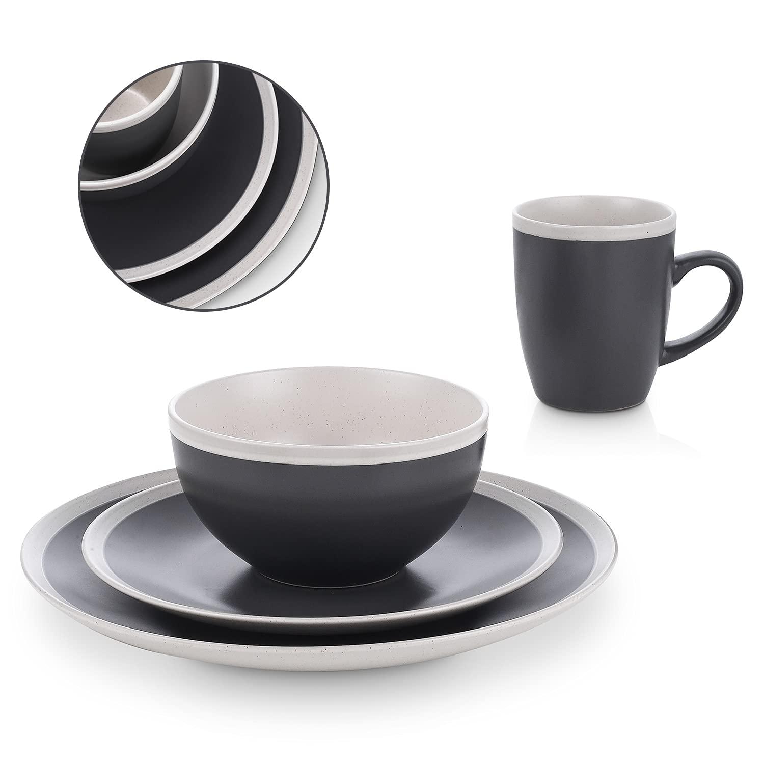 Stone Lain Serenity 16-Piece Stoneware Dinnerware Set, Service for 4, Green and Cream
