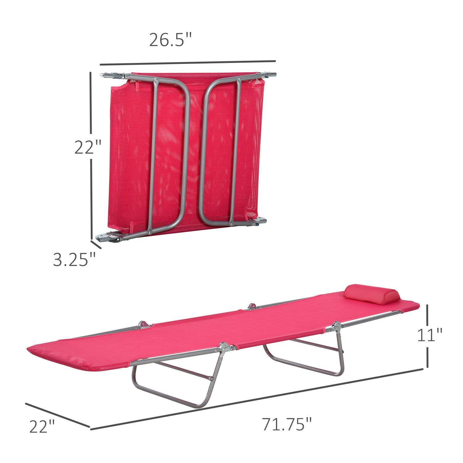Outsunny Foldable Outdoor Chaise Lounge Chair, 5-Level Reclining Camping Tanning Chair with Breathable Mesh Fabric and Headrest, Pink
