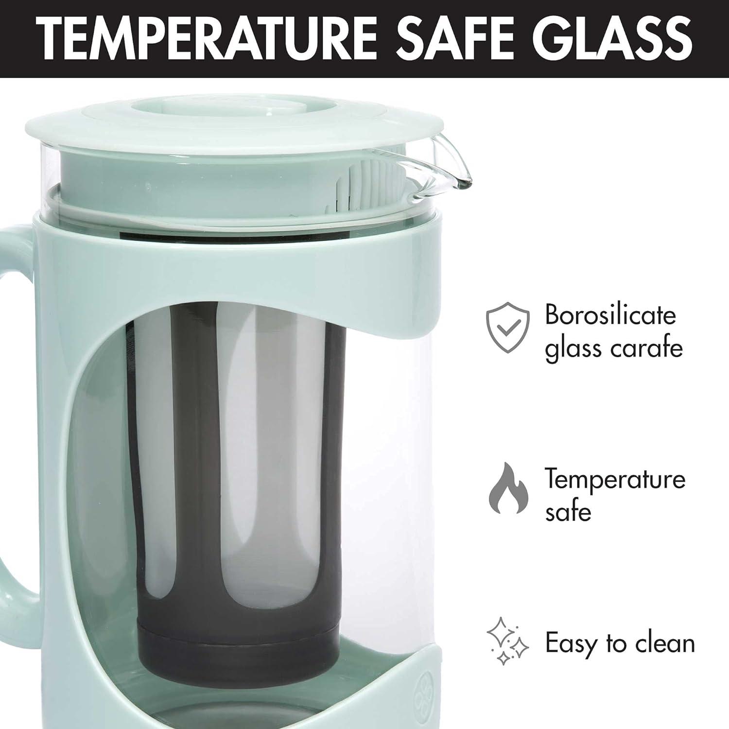 Primula Burke Deluxe Cold Brew Iced Coffee Maker Comfort Grip Handle Durable Glass Carafe Removable Mesh Filter Perfect 6 Cup Size Dishwasher Safe 1 6 Qt Aqua
