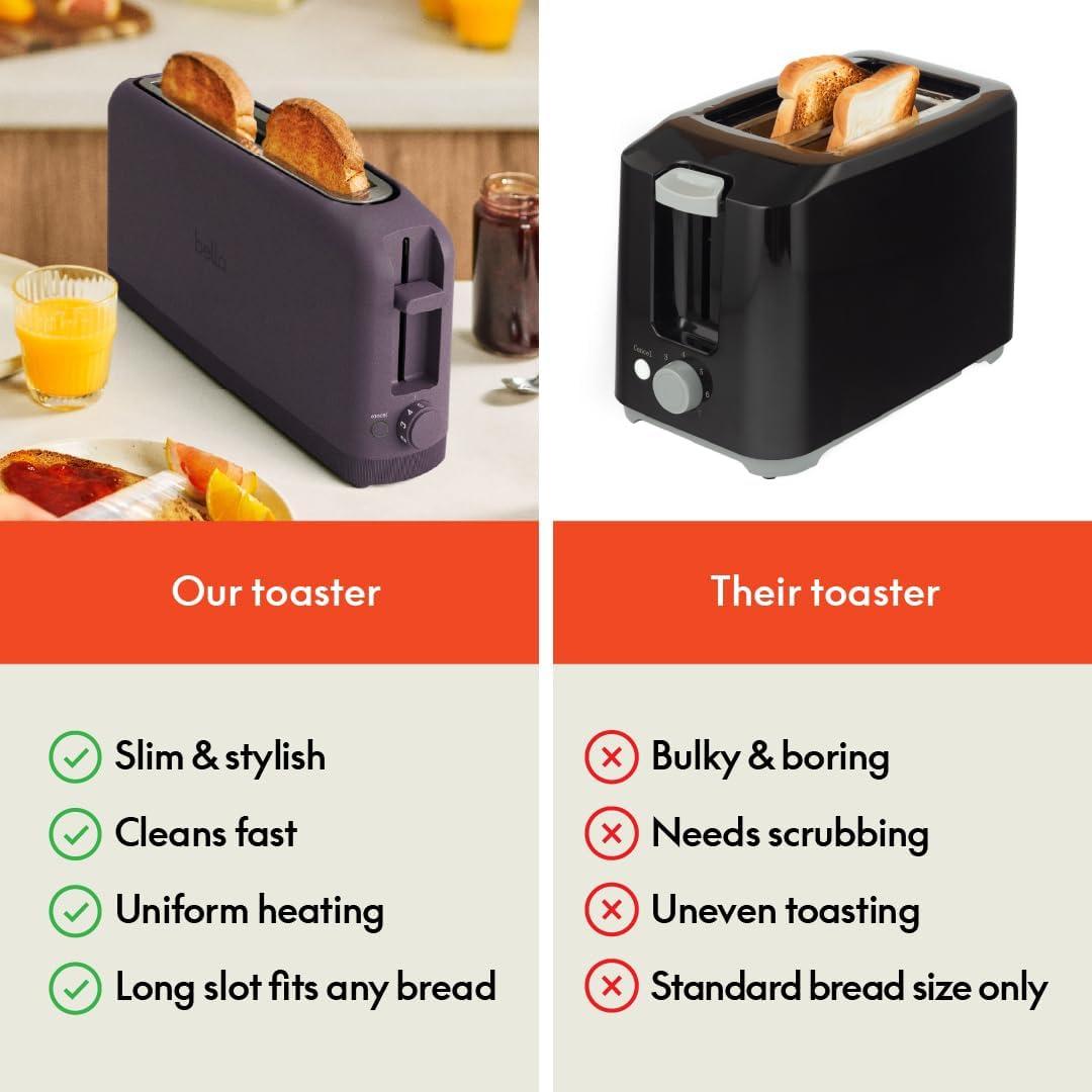 Plum Slim 2-Slice Long Slot Toaster with Crumb Tray