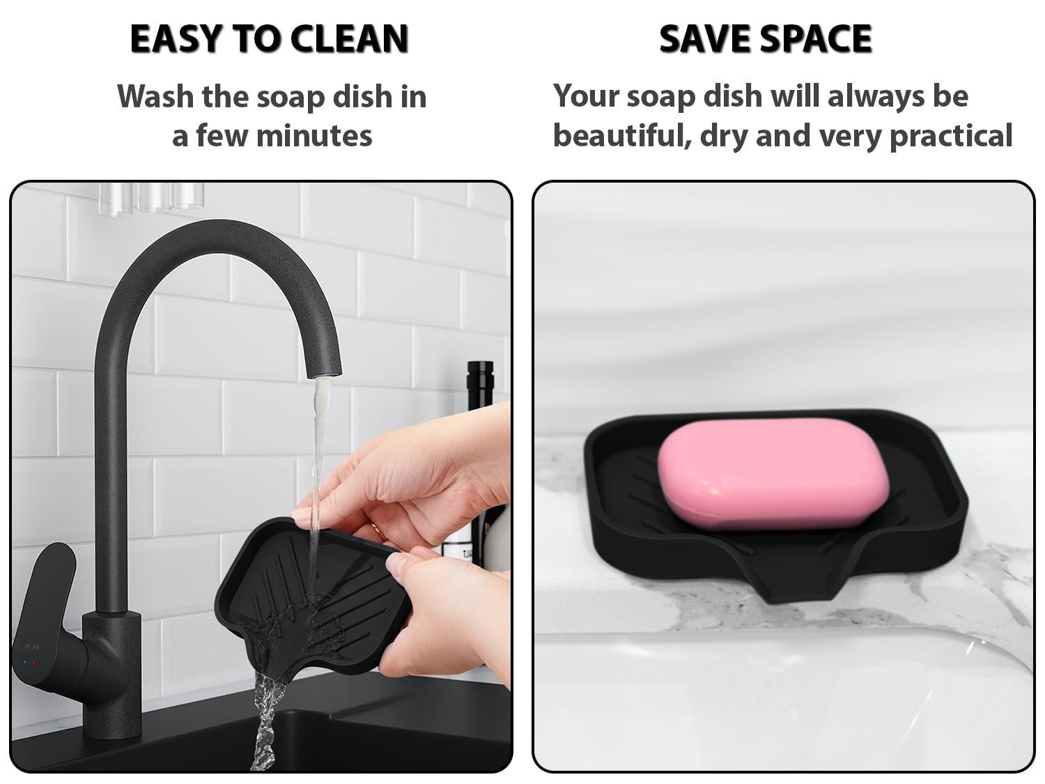 2 PCS Premium Black Self-Draining Soap Bar Holder - Elegant Soap Dish for Shower & Bathroom Use - Versatile Soap Dishes for Bar Soap - Durable Soap Holder & Bathroom Soap Dish Solution