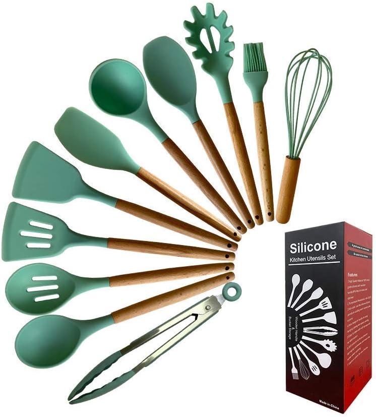 Lake Green Silicone and Wood 12-Piece Cooking Utensil Set