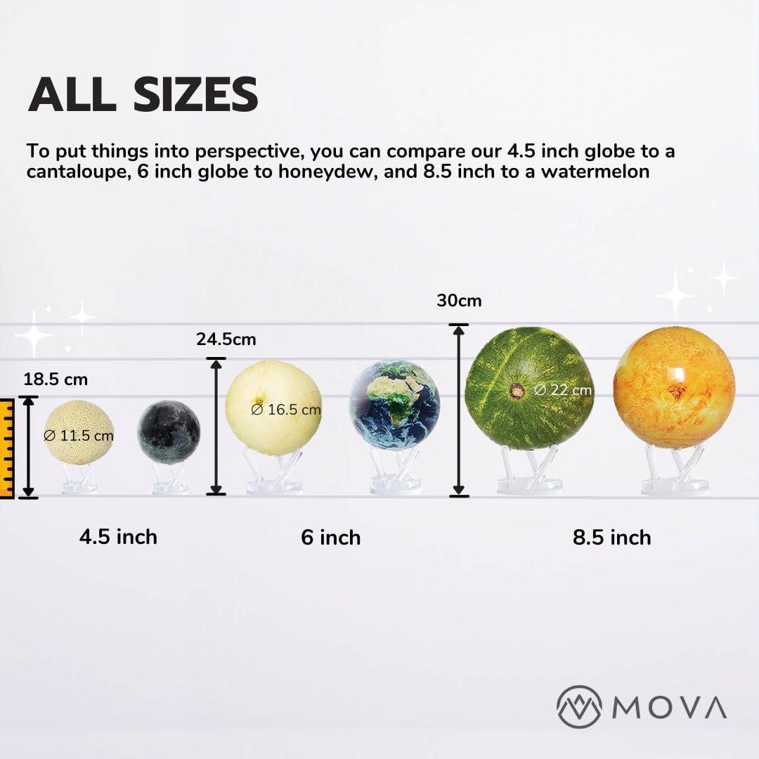 MOVA – Blue and Silver 4.5” Rotating Earth Sphere | Solar-Powered Desktop Decor for Offices, Study, or Gifting | No Batteries or Cords Needed