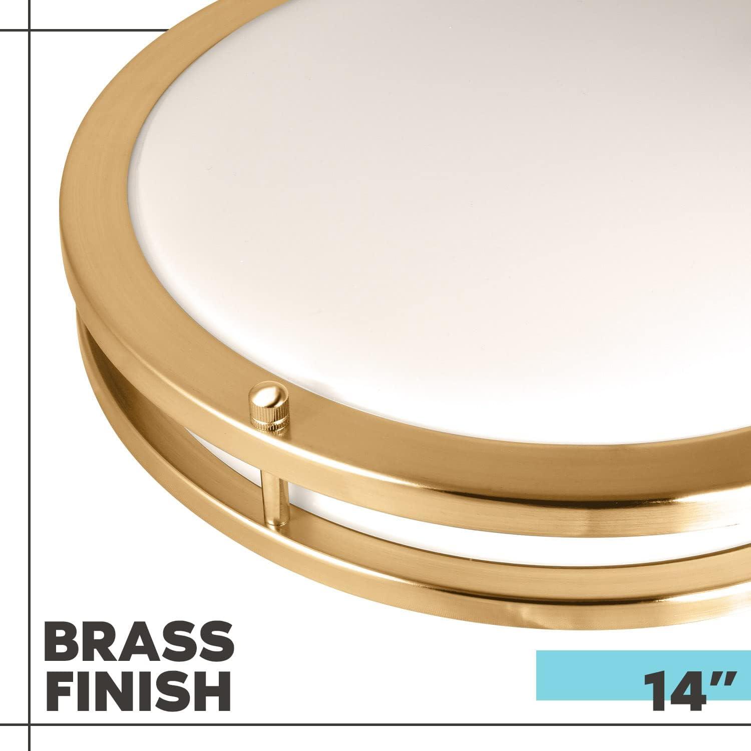 Elegant 14" Brushed Brass LED Flush Mount Ceiling Light with Dimmable 5 Color Options