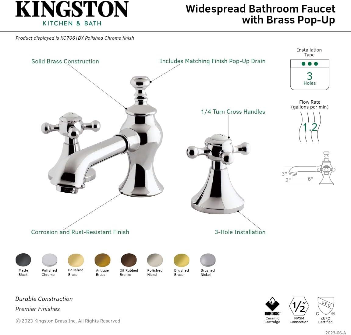 Kingston Brass KC7061BX 8 in. Widespread Bathroom Faucet, Polished Chrome