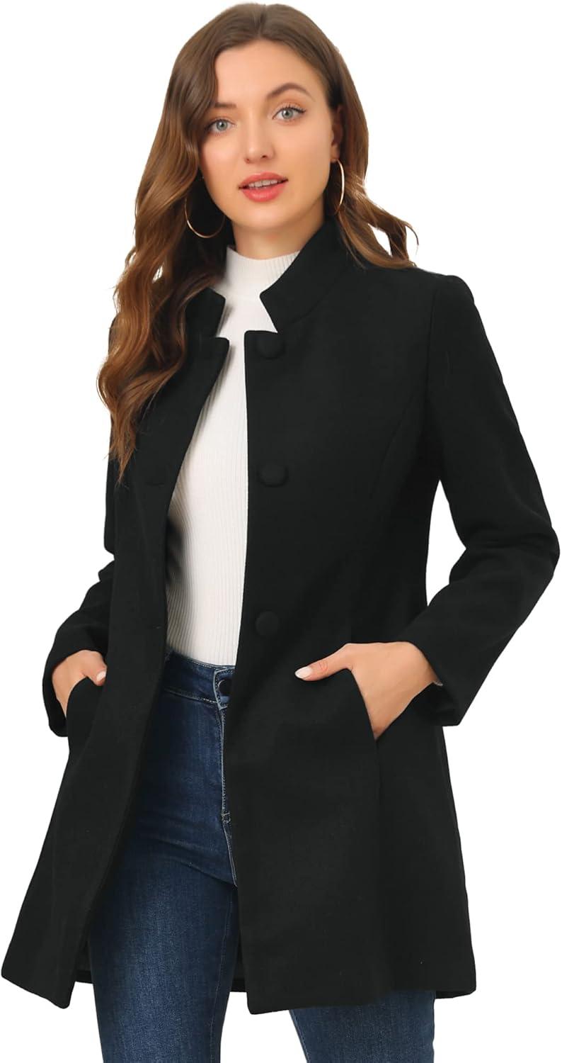 INSPIRE CHIC Women's Winter Stand Collar Single Breasted Mid-thigh Long Overcoat