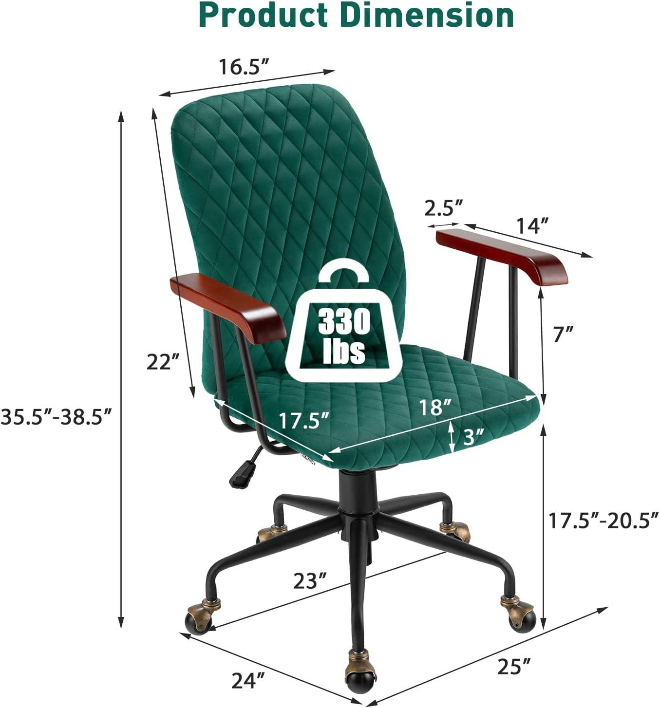 Costway Velvet Home Office Chair Swivel Adjustable Task Chair w/ Wooden Armrest