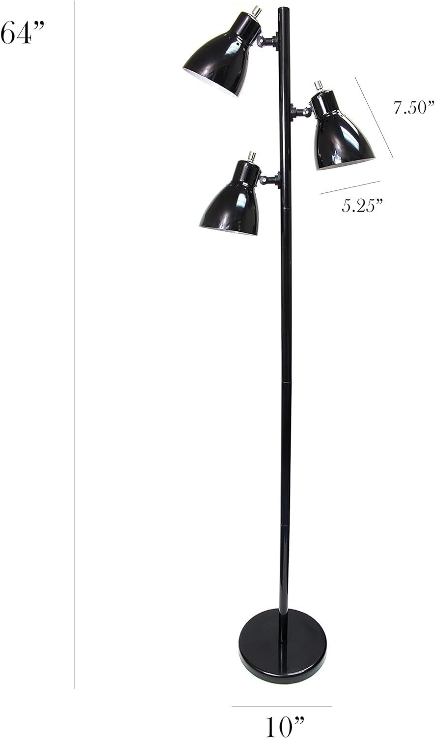 Modern Adjustable Triple-Light Floor Lamp in Black Metal