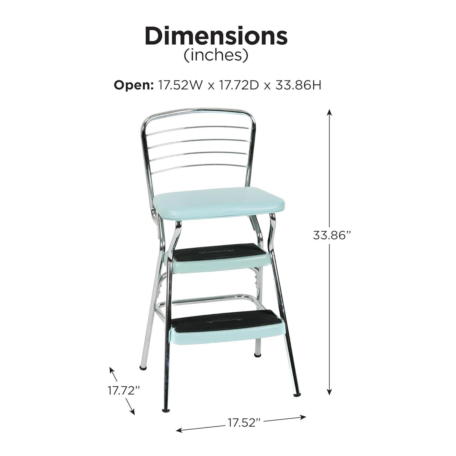 Stylaire Steel Retro Chair + Step Stool with Flip-Up Vinyl Seat