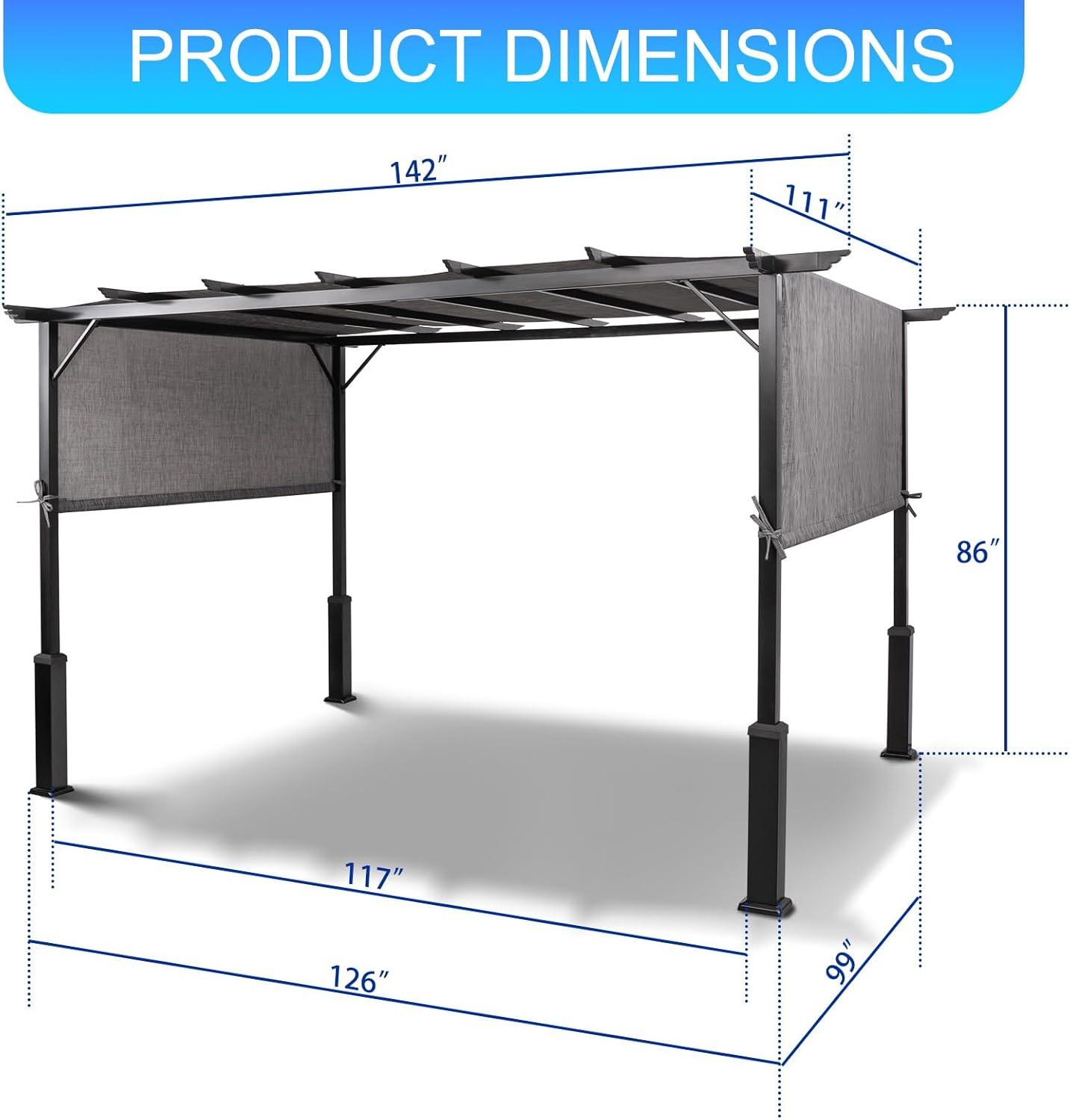 12 x 9 Metal Flat Top Pergola with Adjustable Grey Sling Top