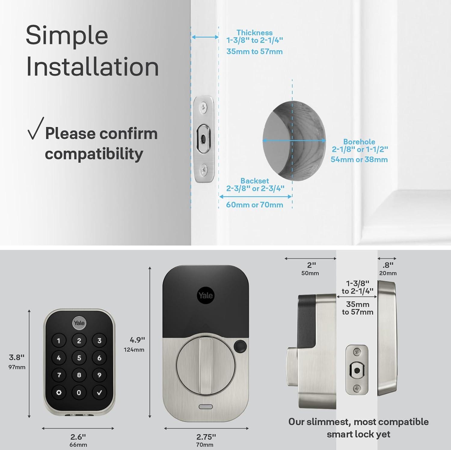 Yale Assure Lock 2 Satin Nickel Smart Lock Electronic Deadbolt Bluetooth Fingerprint Keypad