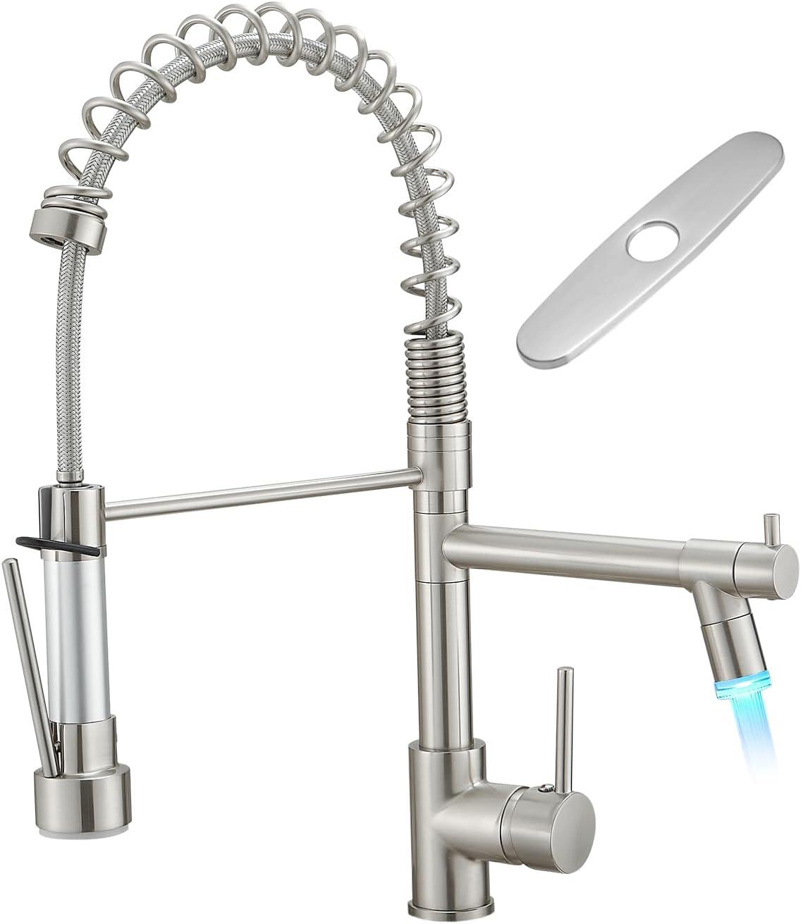 Brushed Nickel Pull-Out Spray Kitchen Faucet with LED Light