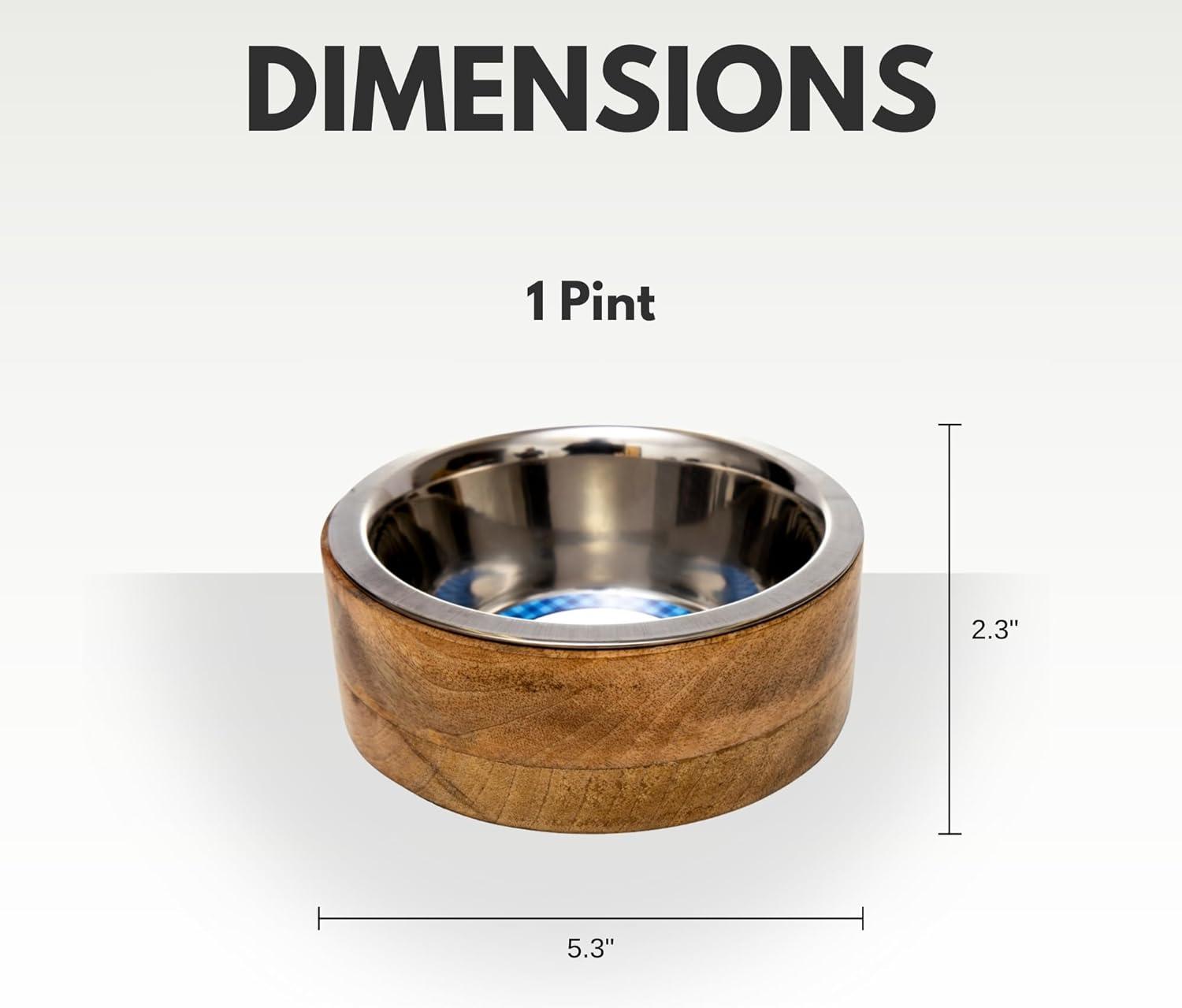 Eco-Friendly Mango Wood and Stainless Steel Dog Bowl, 1 Pint