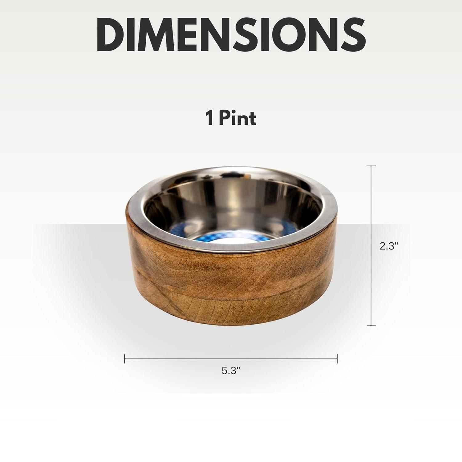 Country Living Stainless Steel Dog Bowl with Cylindrical Mango Wood Holder, Durable & Stylish Dish, Sustainable Dog Feeding Solution (1 Pint)