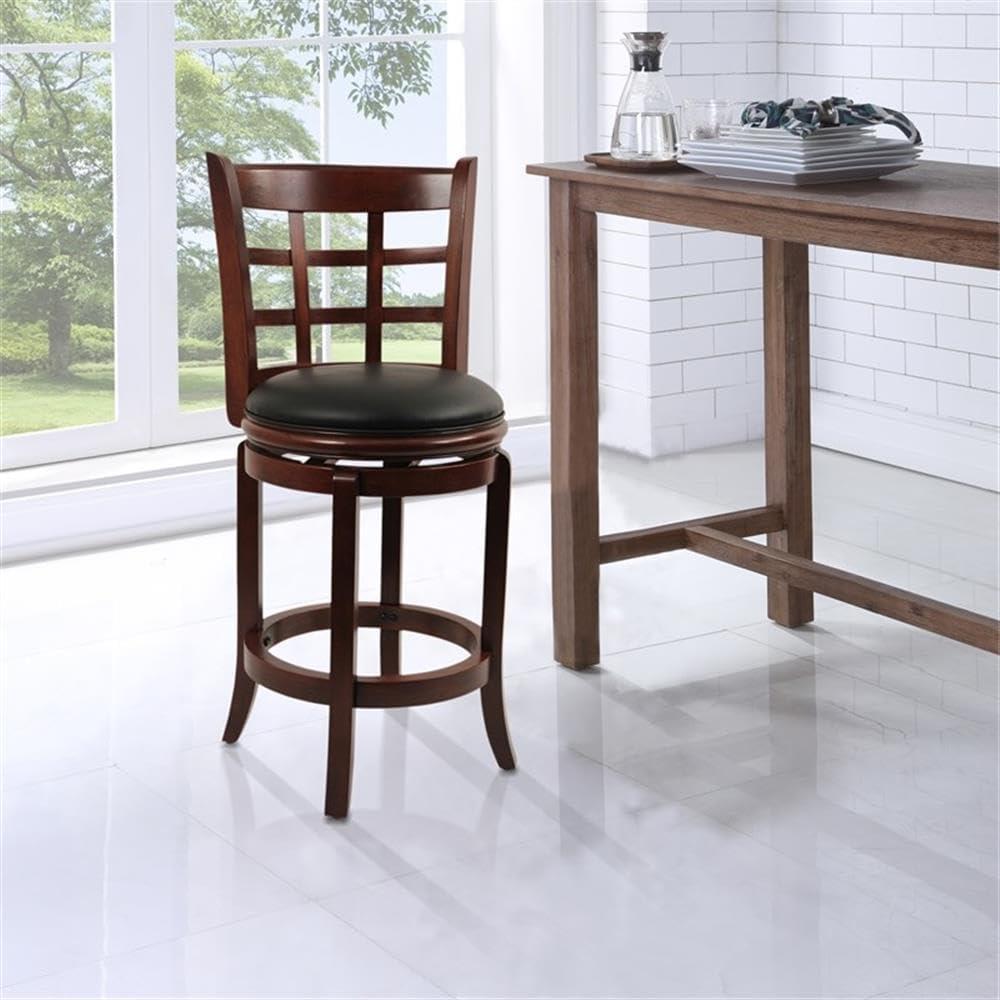 24" Kyoto Wood Composite Counter Height Barstool Cherry - Boraam: Swivel, Upholstered, Lacquered Finish