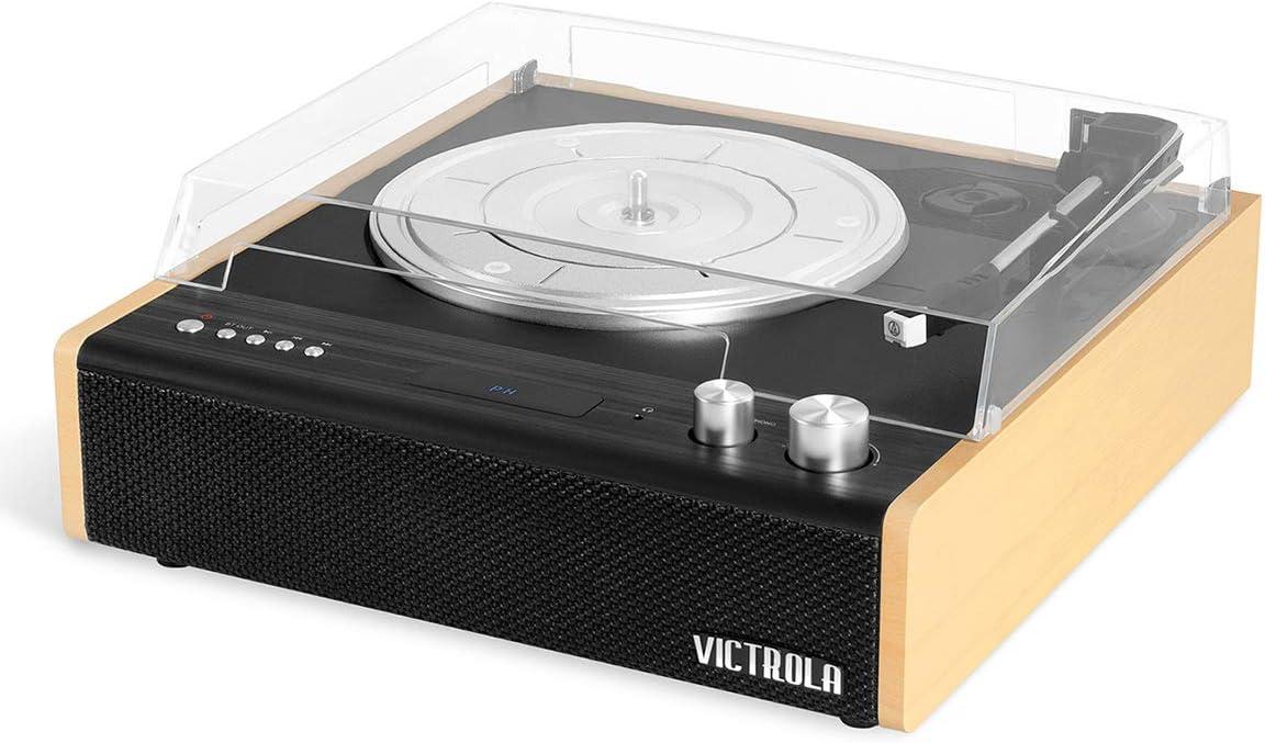 Victrola Eastwood 3-Speed Bluetooth Turntable with Built-in Speakers and Dust Cover | Upgraded Turntable Audio Sound | Black (VTA-72-BAM)