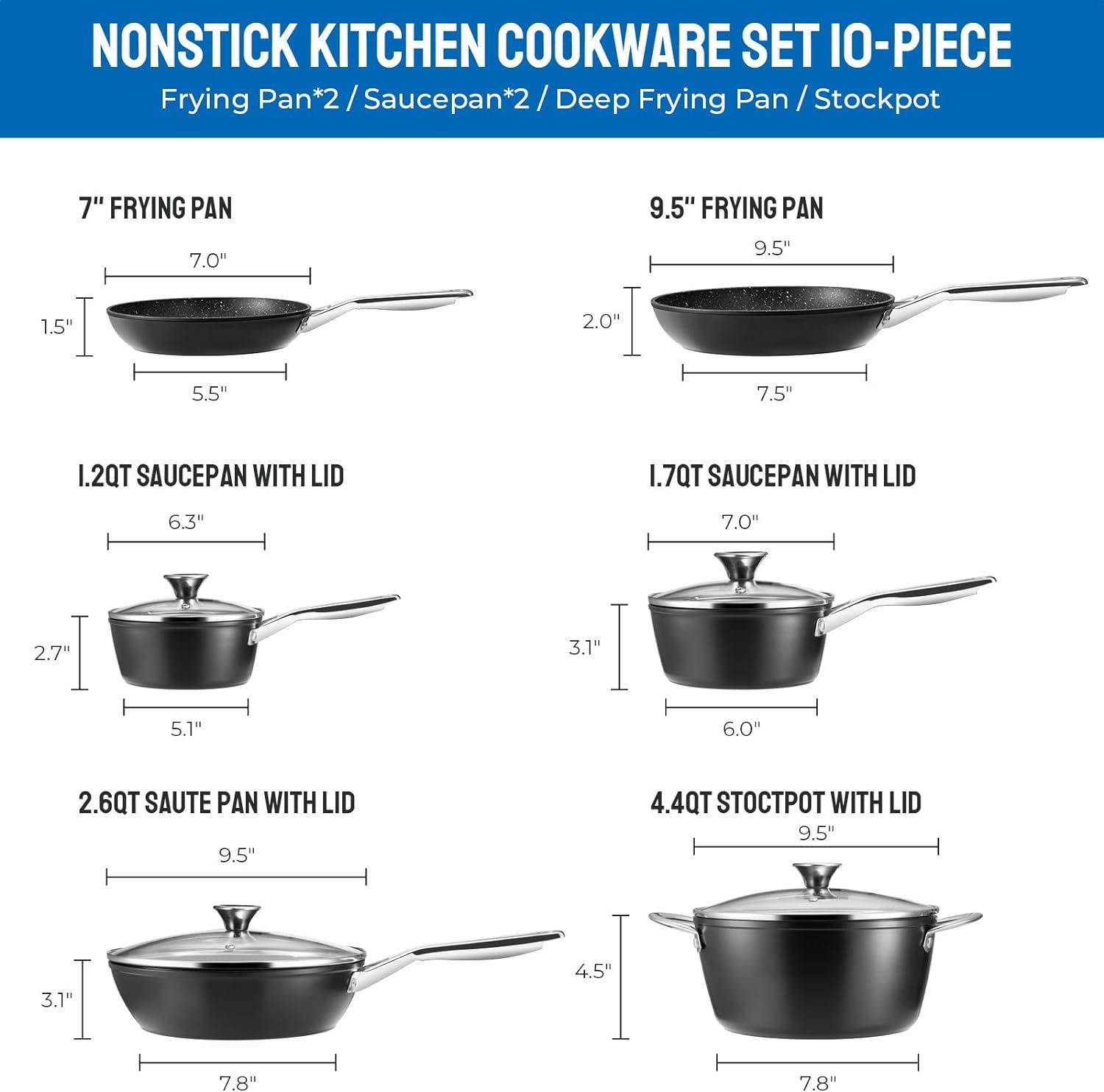 Black Non-Stick Aluminum Induction Cookware Set, 10-Piece