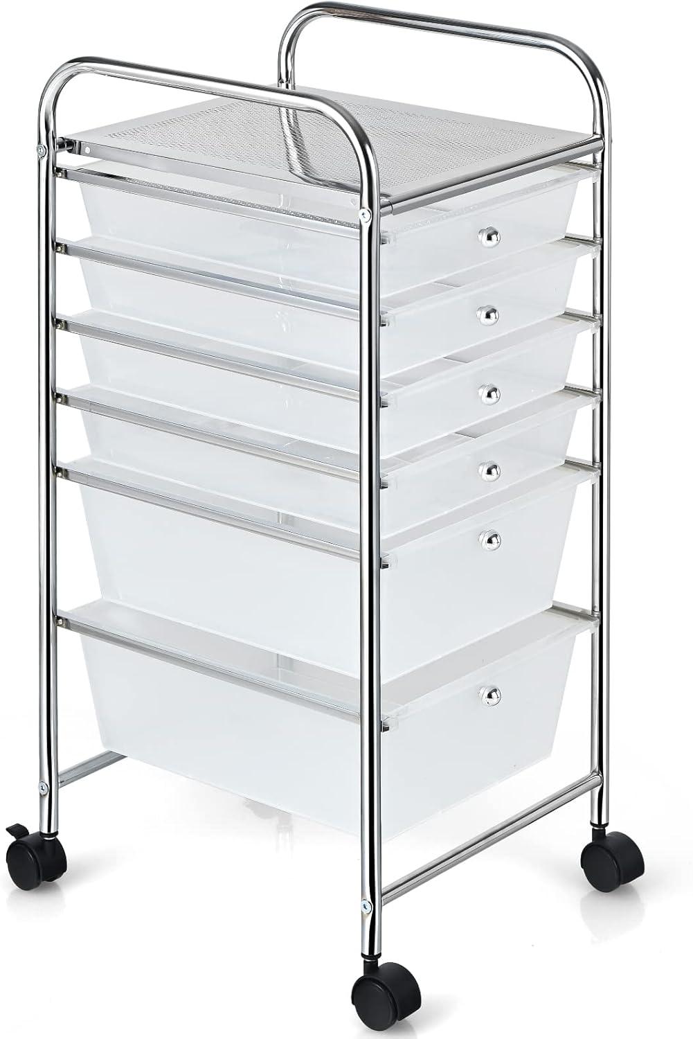 Clear 6-Drawer Rolling Storage Cart with Chrome Frame